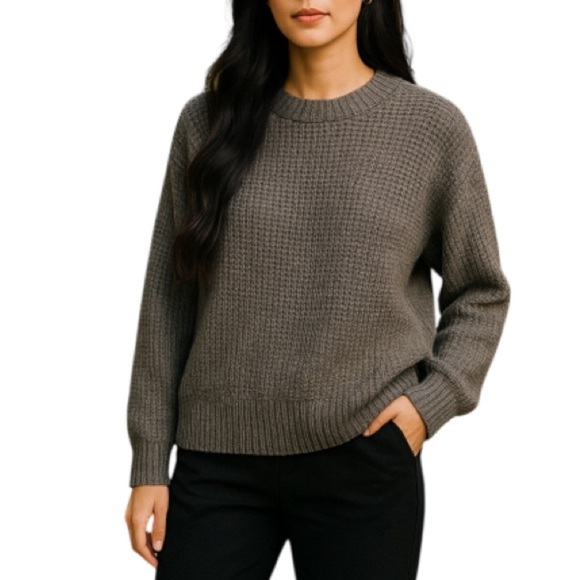 AMERICAN EAGLE Waffle Knit Sweater Dark Grey Crewneck Coastal Baggy Grunge Small - Picture 1 of 11